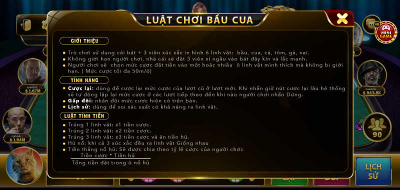 Quy tắc chơi Bầu cua tại cổng game Hit Club