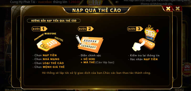 Nạp tiền Hitclub bằng thẻ cào