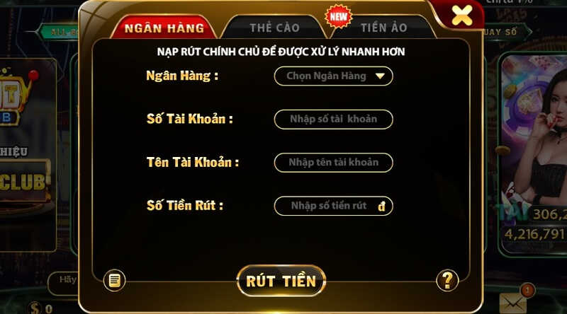 Rút tiền Hitclub bằng tài khoản ngân hàng